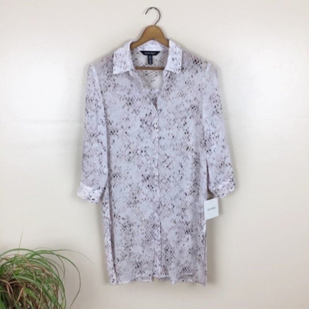 [Ellen Tracy] XS NEW Sheer Printed Button Down Top